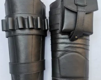 Ts Mandalorian Real Leather Leg Armour for Men Cosplay Costume Prop Handmade Leg Handcrafted in Black Leather  Right/Left Leg armour