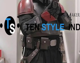 Mandalorian Costume Leather Belt with Gun Holster and Pouches
