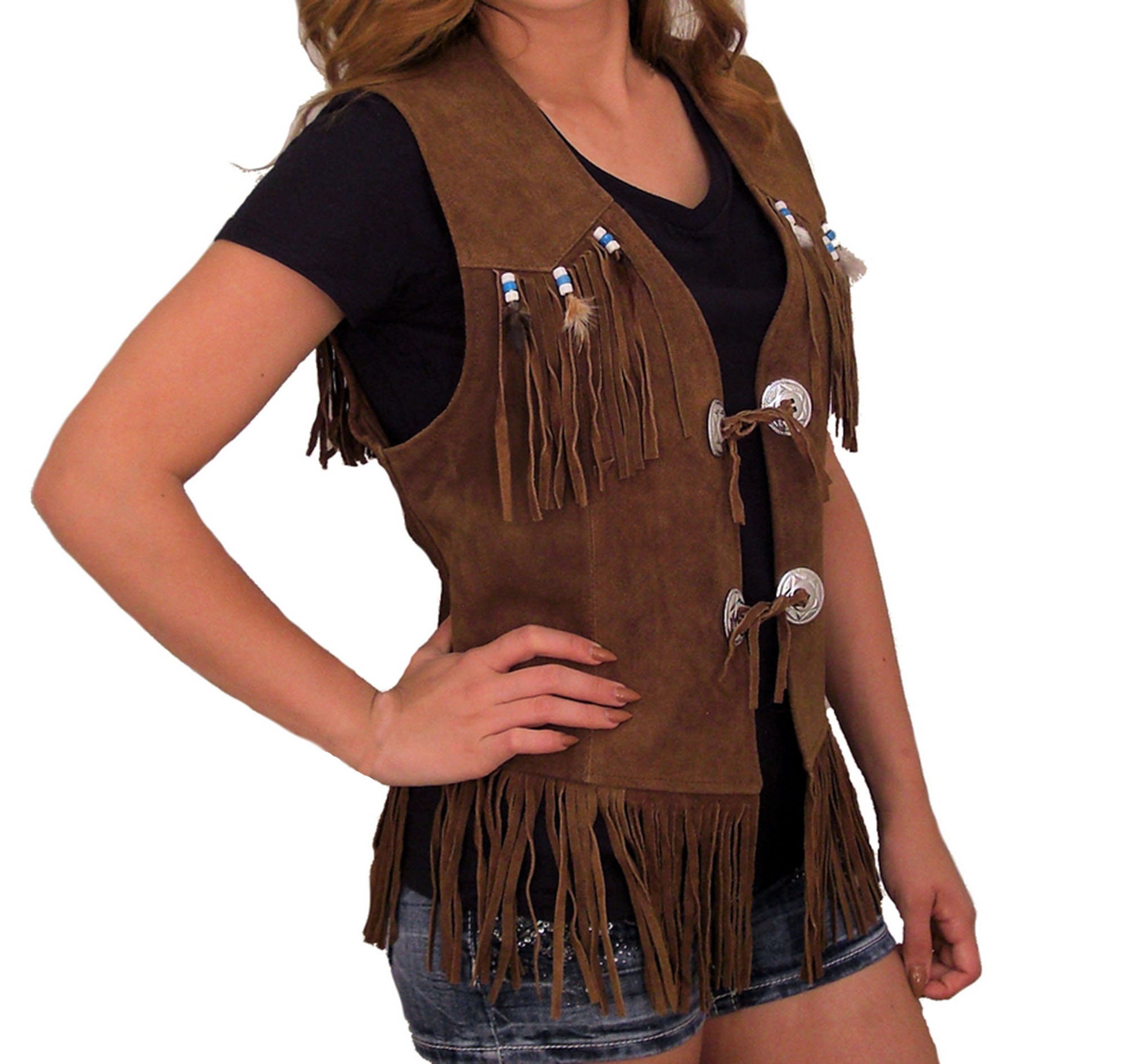 Brown Suede Leather Vest With Fringe 