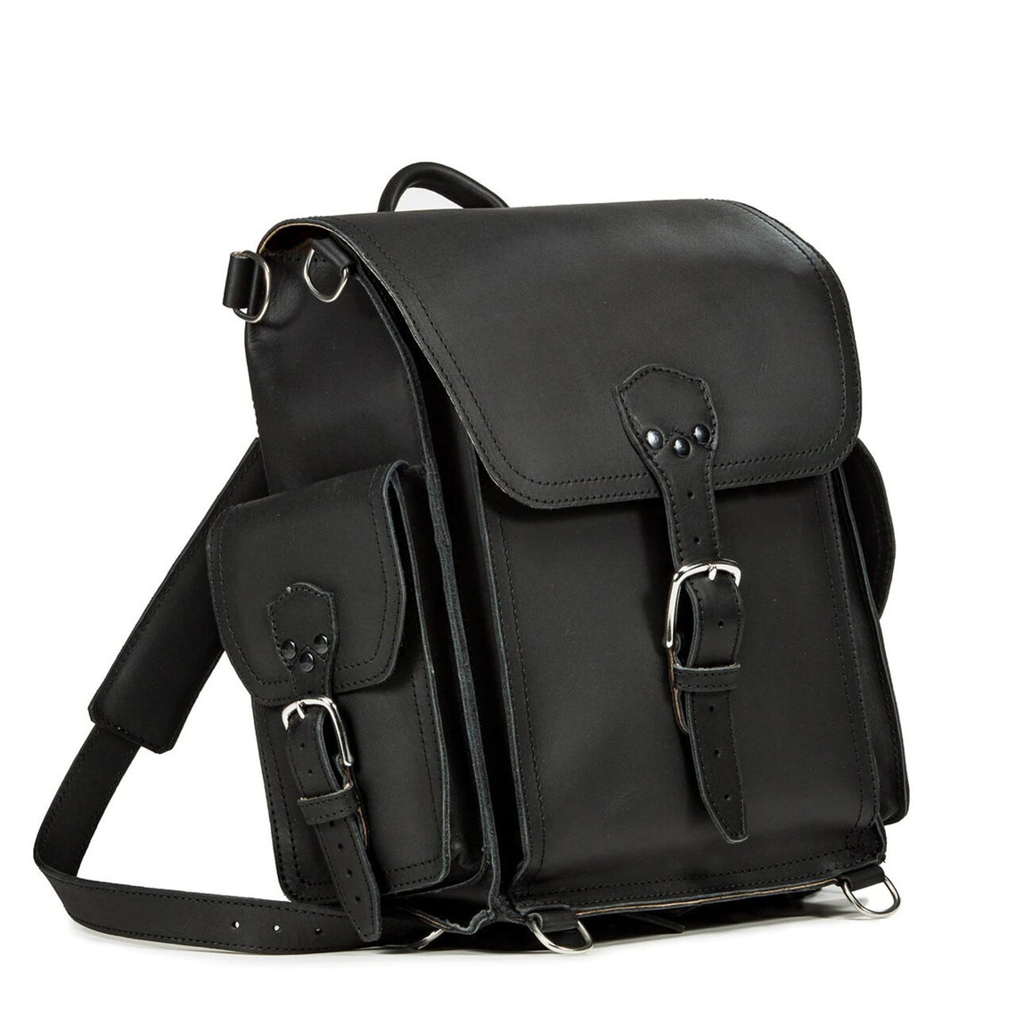 Black Saddle Leather Backpack Leather Backpack Unisex Laptop Etsy