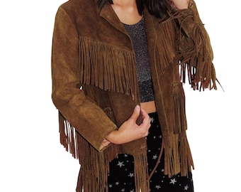 Women's Vintage Fringed Suede Leather Jacket/ Cowgirl Western Style Jacket With Fringe /Festival Jacket/ Beige Suede Leather Jacket