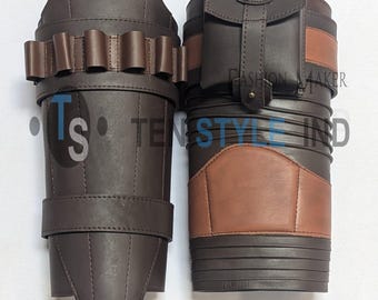 Dunkelbraune handgemachte Echt Leder Mandalorian Bein Rüstung, Cosplay Kostüm Requisite