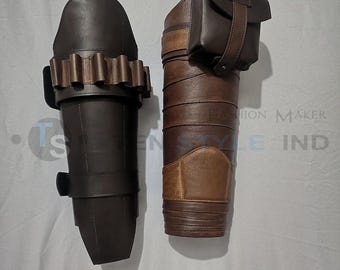 Ts Mandalorian Real Leather Leg Armour Package Men Cosplay Costume Prop Handmade Leg Handcrafted Leather coloring, Right/Left Leg armour
