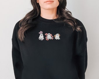 Geborduurd spooksweater: Halloween-sweater met bloemen