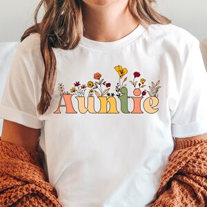 ワイルドフラワー叔母さんTシャツ叔母さんへの贈り物母の日ギフト叔母さんへのクリスマスギフト新しい叔母さんへの贈り物妊娠のお知らせ