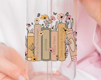 Vaso de cristal personalizado con pajita para amantes de los libros: regalo personalizado para un club de lectura