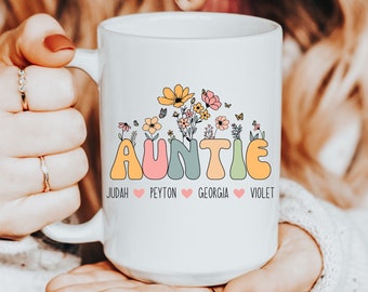Personalized Auntie Mug: Custom Name Floral Design, New Aunt Gift