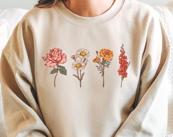 Benutzerdefinierte Geburt Monat Blume Sweatshirt Weihnachtsgeschenk für Mama Muttertag Geschenk Geschenk für Mama Pflanze Mama Geschenk Geschenk für Großmutter