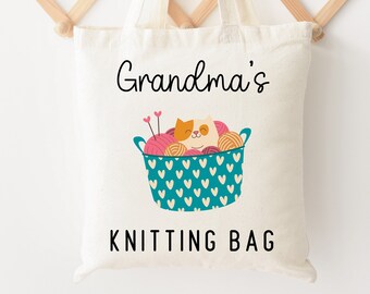 Personalized Knitting Cat Tote Bag: Grandma's Yarn Storage