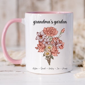 Personalisierte Geburtsmonats-Blumen-Oma-Tasse mit Namen, Mama-Tasse, Geschenkideen für Mütter, individuelle Nana-Tasse, individuelle Namenstasse, personalisierte Tasse für frischgebackene Mama