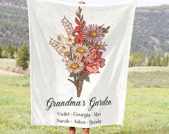 Personalisierte Omas Garten Geburtsmonat Decke Benutzerdefinierte Geburt Blumenstrauß Decke Personalisierte Geburtsmonat Decke Geschenk für Mama