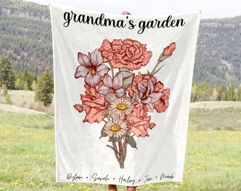 Manta personalizada para el jardín de la abuela: ramo de flores para el mes de nacimiento