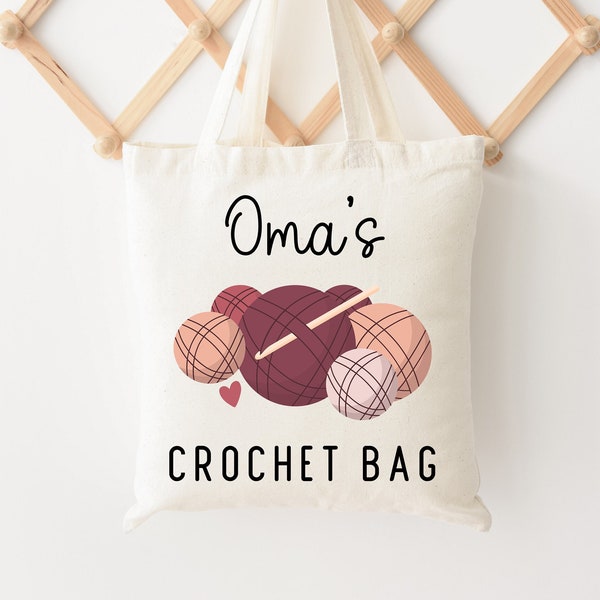 Personalized Crochet Tote Bag Custom Tote Bag For Grandma Project Tote Bag for mom Bag for knitting storage bag for yarn custom crochet bag