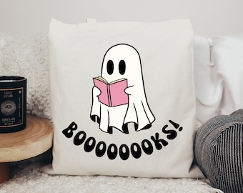 Halloween Ghost Reading Book Tote Bag