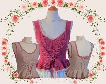 Patrón escrito de ganchillo para top/vestido corsé peplum Olivia / Hookloops Ph