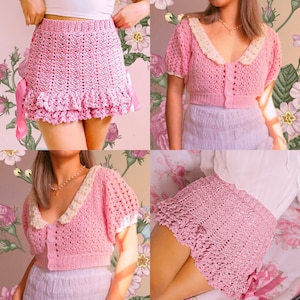 Crochet Pattern Bundle | Celeste Skirt & Linnea Collared Top/Cardigan by Hookloops Ph |