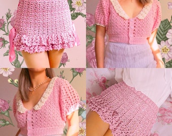 Crochet Pattern Bundle | Celeste Skirt & Linnea Collared Top/Cardigan by Hookloops Ph |