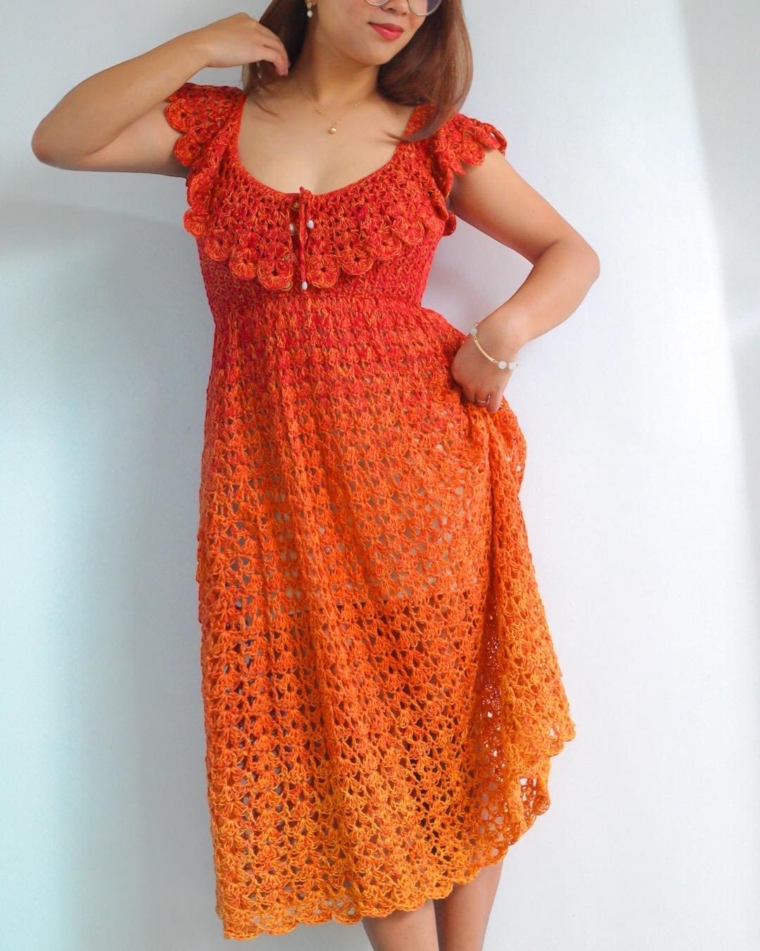 white christmas dresses Yellow Floral Crochet Midi Dress – self-portrait