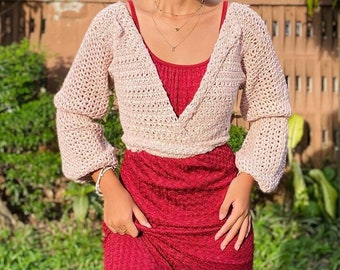 Augustine Puffy Sleeves Wrapped Around  Crochet Cardigan Pattern | Hookloops Ph |