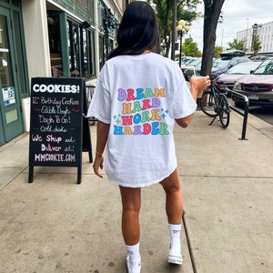 Dream Hard Work Harder, Preppy Sweatshirt Trendy Hoodies Aesthetic Clothes Oversized Hoodie Gift For Her Hoodie With Words on Back Positive
