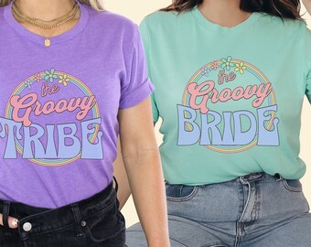 Custom Name Tee, Here Comes the Bride, Vintage Bride T-shirt, Bachelorette Party Shirts, Engagement Gift, 70s Retro Hippie Boho Oversized