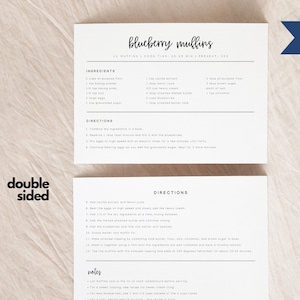 Double Sided Recipe Card Template,  Editable Simple Recipe Card, Modern Recipe Card,  Printable Recipe Card,  Personalized Recipe 6x4 7x5