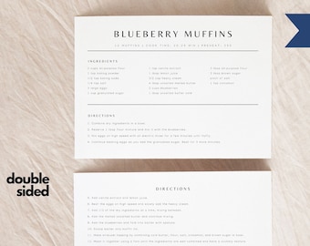 Double Sided Recipe Card Template,  Editable Simple Recipe Card, Modern Recipe Card,  Printable Recipe Card,  Personalized Recipe 6x4 7x5