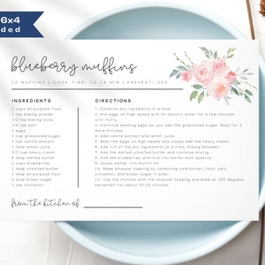 Floral Recipe Card Template,  Editable Simple Recipe Card, Modern Recipe Card,  Printable Recipe Card,  Personalized Recipe 6x4 7x5