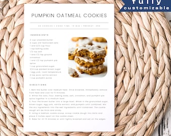 Minimalist Recipe Page Template, Editable Simple Recipe Card, Modern Recipe Card, Printable Recipe Card, Personalized Recipe 8.5x11