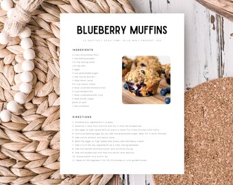 Minimalist Recipe Page Template, Editable Simple Recipe Card, Modern Recipe Card, Printable Recipe Card, Personalized Recipe 8.5x11