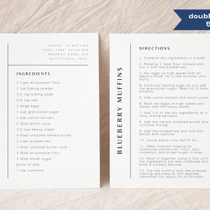 Double Sided Recipe Card Template,  Editable Simple Recipe Card, Modern Recipe Card,  Printable Recipe Card,  Personalized Recipe 6x4 7x5