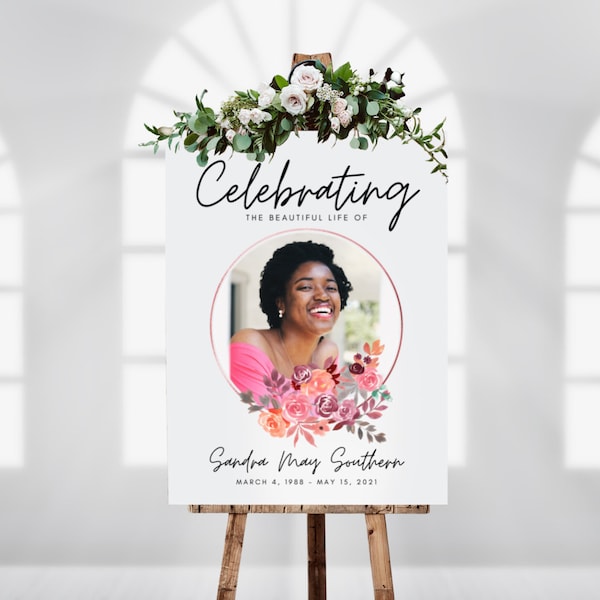 Editable Funeral Sign - Celebration of Life, Large Funeral Sign, Memorial Poster, Canva