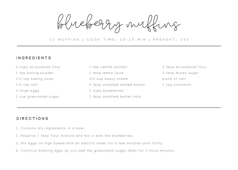 Double Sided Recipe Card Template, Editable Simple Recipe Card, Modern ...