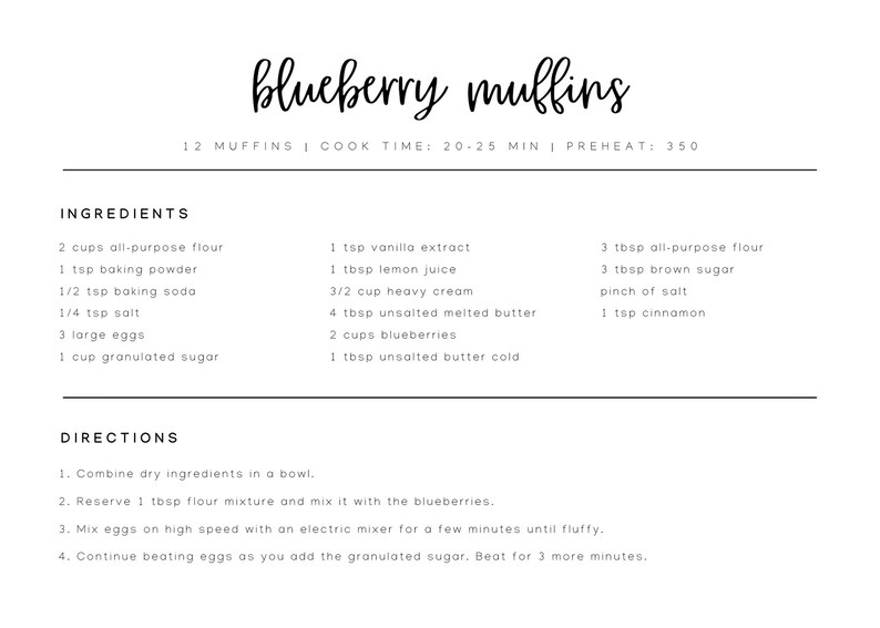 Double Sided Recipe Card Template, Editable Simple Recipe Card, Modern ...