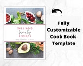 Cook Book Template,  Editable Recipe Book, Modern Recipe Card,  Printable Recipe Book,  Family Recipes 8.5x11