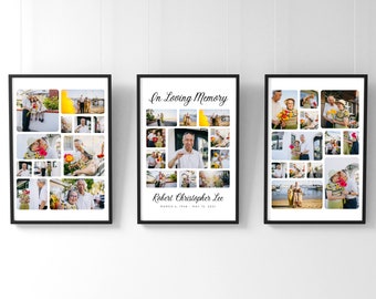 Beerdigung Collage Poster Set - Feier des Lebens, großes Trauerschild, Gedenkstätte Poster, Fotomontage