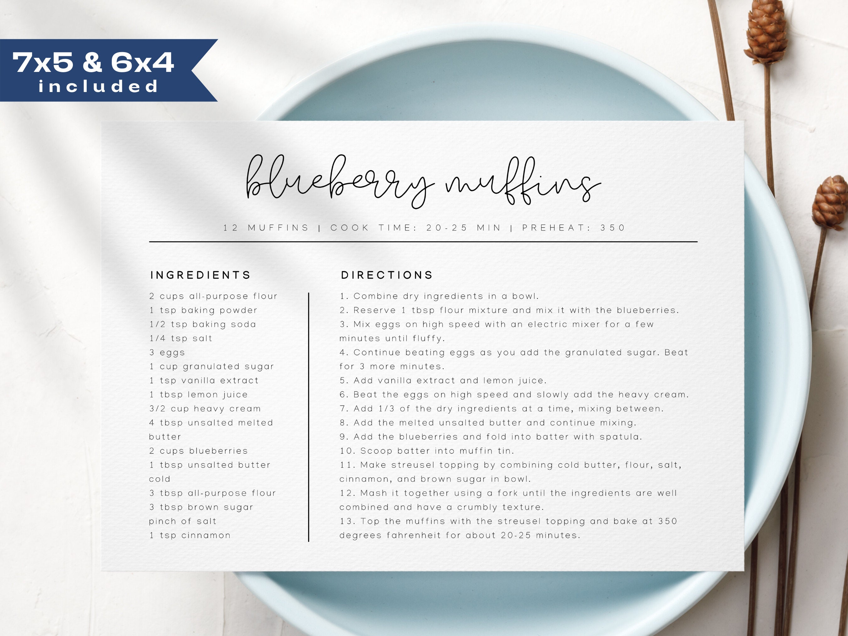 Minimalist Recipe Card Template, Editable Simple Recipe Card, Modern ...