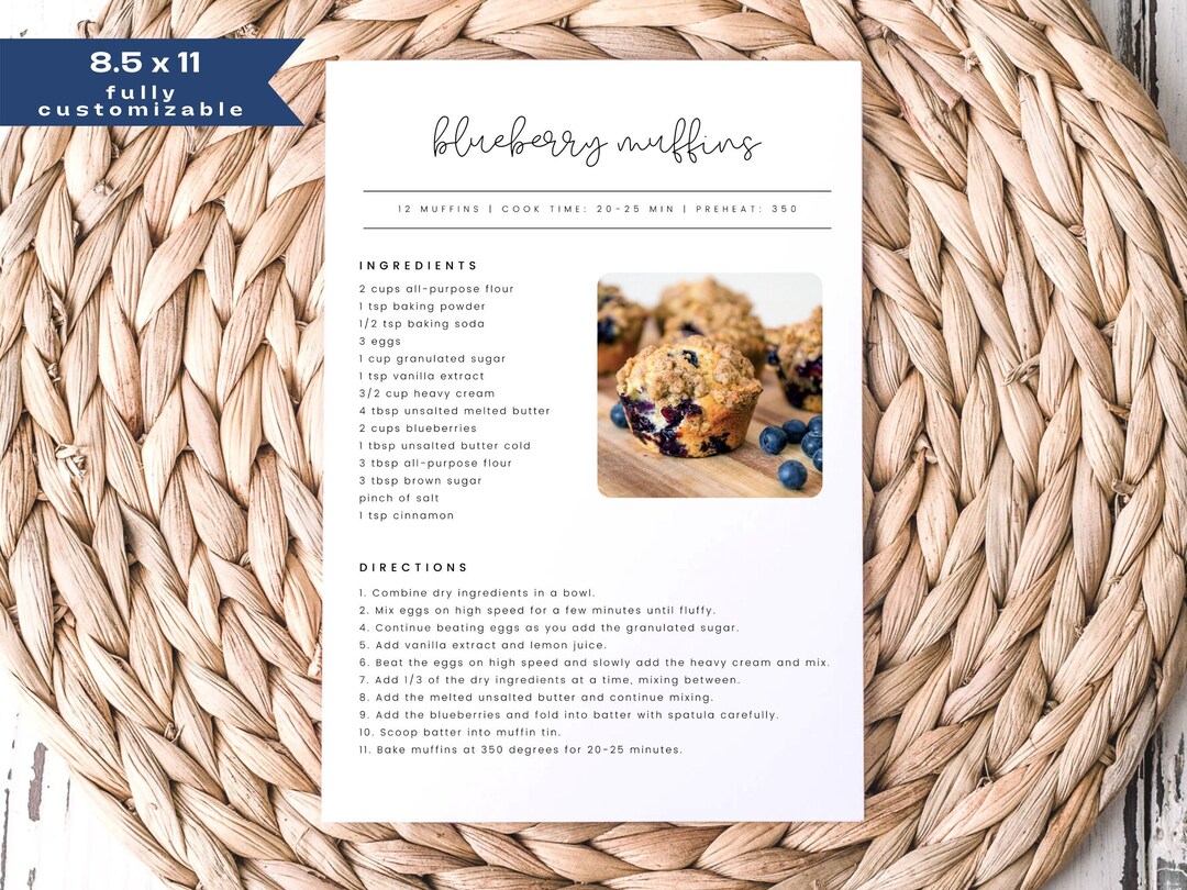Mini Recipe Design Minimalist Recipe Page Template, Editable Simple Recipe Card, Modern ...
