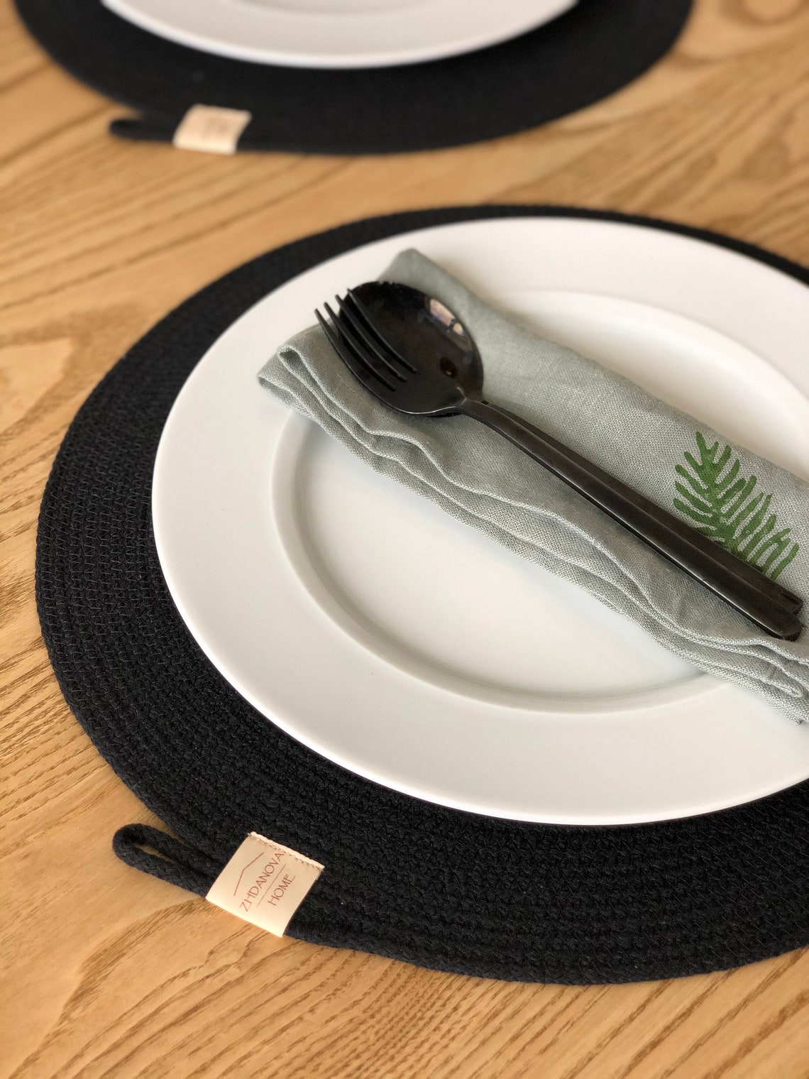 Black round placematstable placemats round serving Etsy