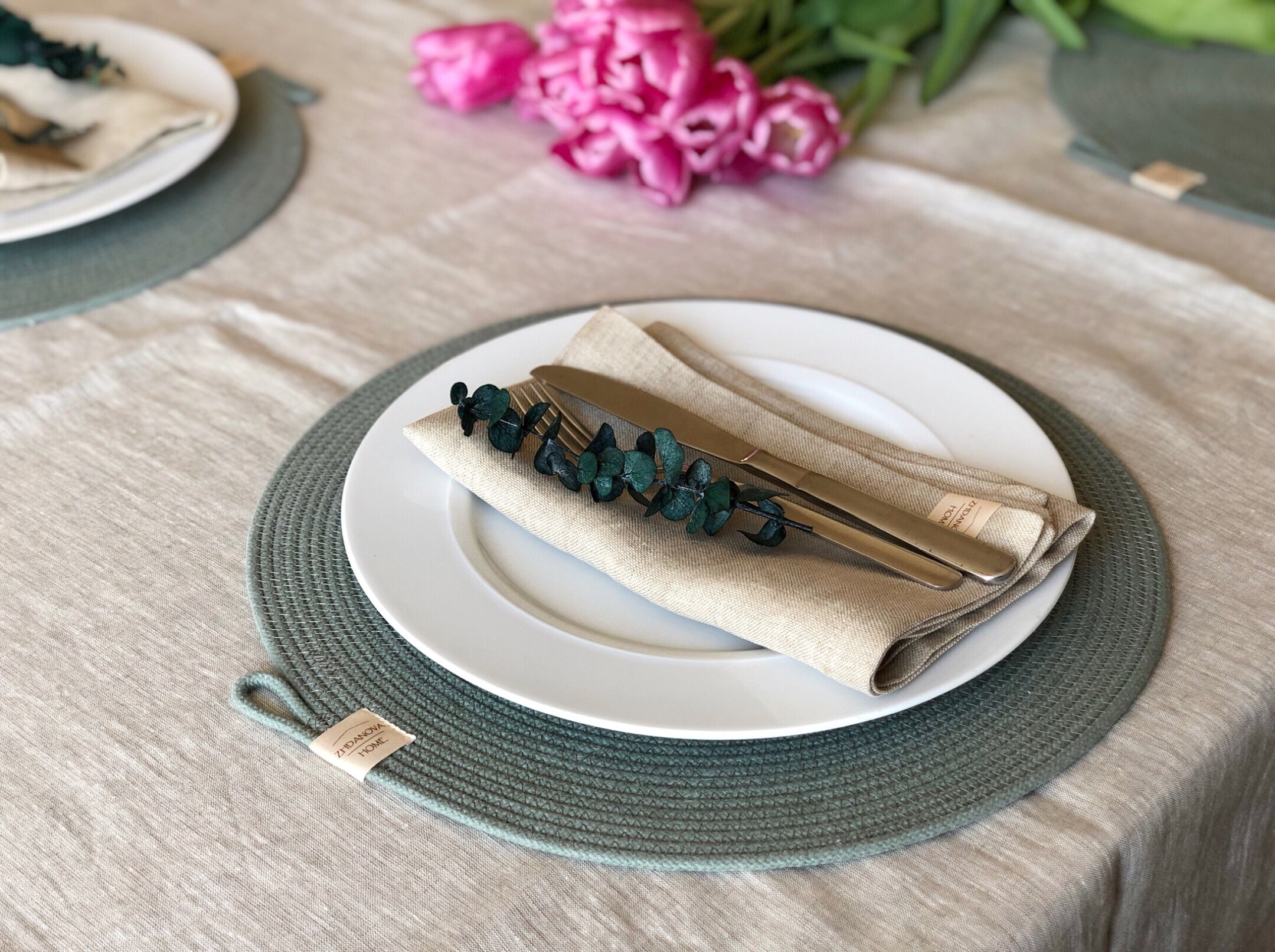 Round light green placemats for plates4 round Etsy