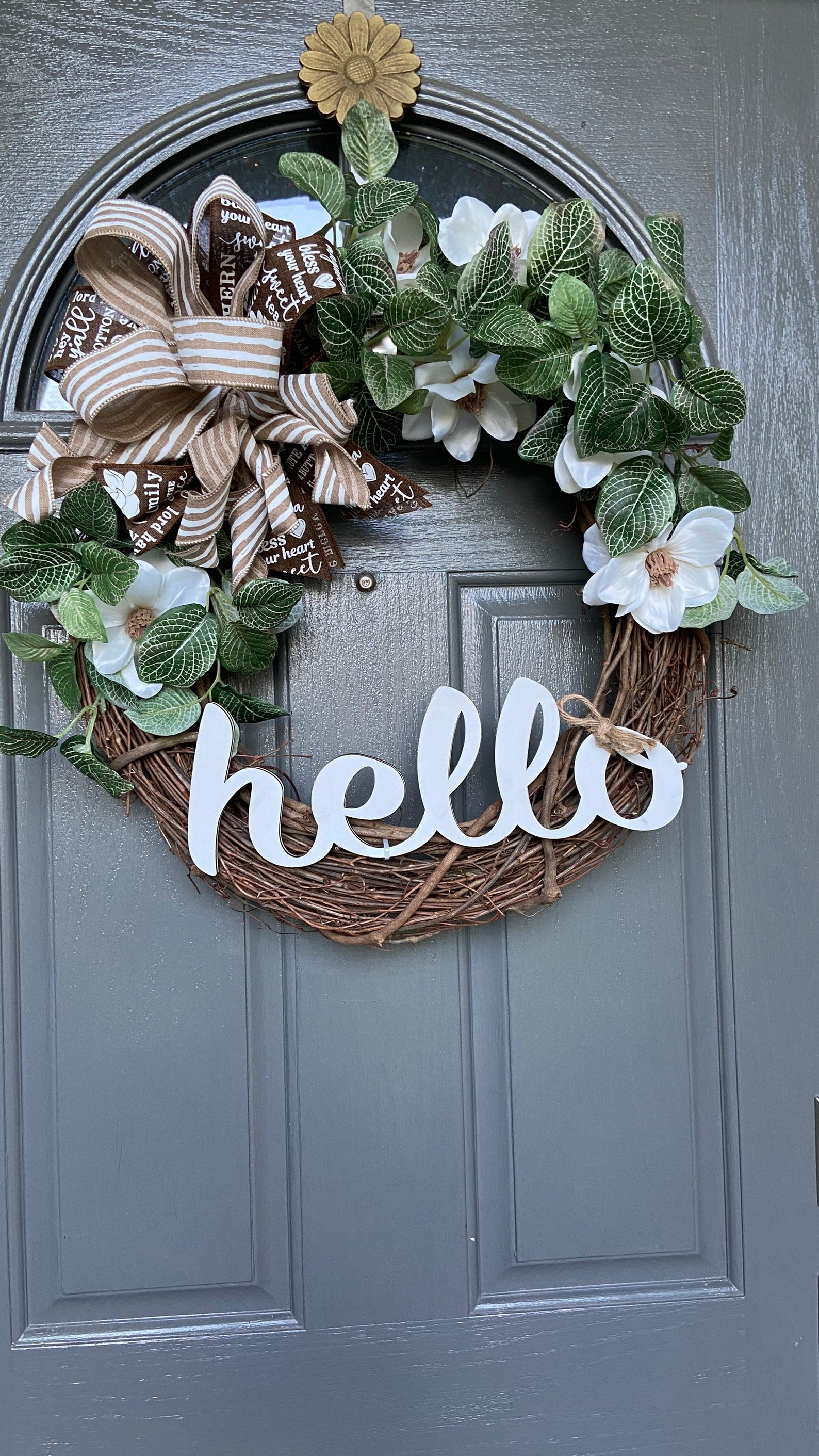 Hello Sign Wreath Magnolia Wreath White Flower Wreath Every Etsy