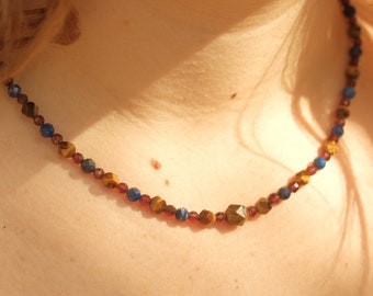 Handmade Garnet, Lapis Lazuli & Tigers Eye Choker Necklace – Gentle Choker Crystal Jewellery