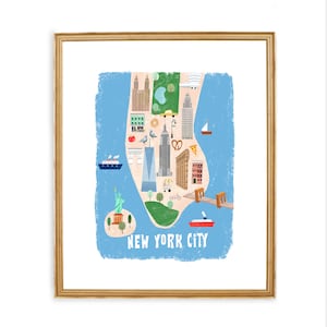 NYC Map Art Print | New York City Wall Decor | NYC Landmarks| Map of Manhattan | The Big Apple