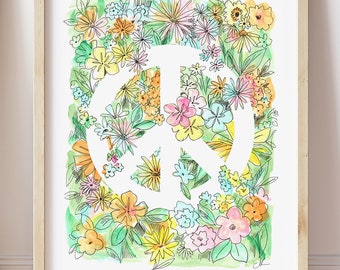 Peace Sign Floral Print | Hand Painted Flower Art| Gun Violence Awareness Donation