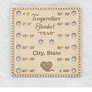 Temperature Blanket Custom Square Wood Button for Handmade Blankets, Temperature Blanket 3.5"x3.5" Color Chart