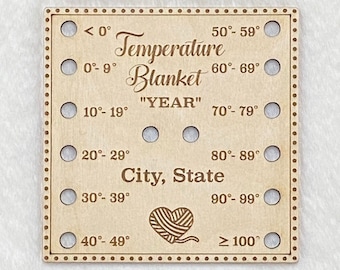 Temperature Blanket Custom Square Wood Button for Handmade Blankets, Temperature Blanket 3.5"x3.5" Color Chart