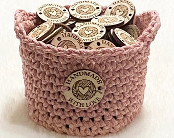 Personalized Yarn Heart Buttons for Your Handmade Items, Crochet and Knit Projects, Crafts, & Glass Storage Jar Included