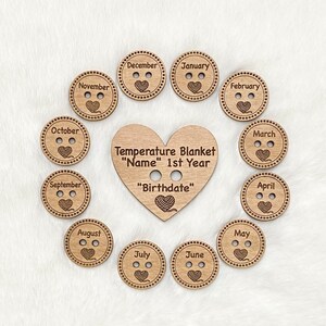 Baby's 1st Year Custom Engraved Temperature Blanket Button Gift Set For Handmade Baby Blankets, Glass Storage Jar Included