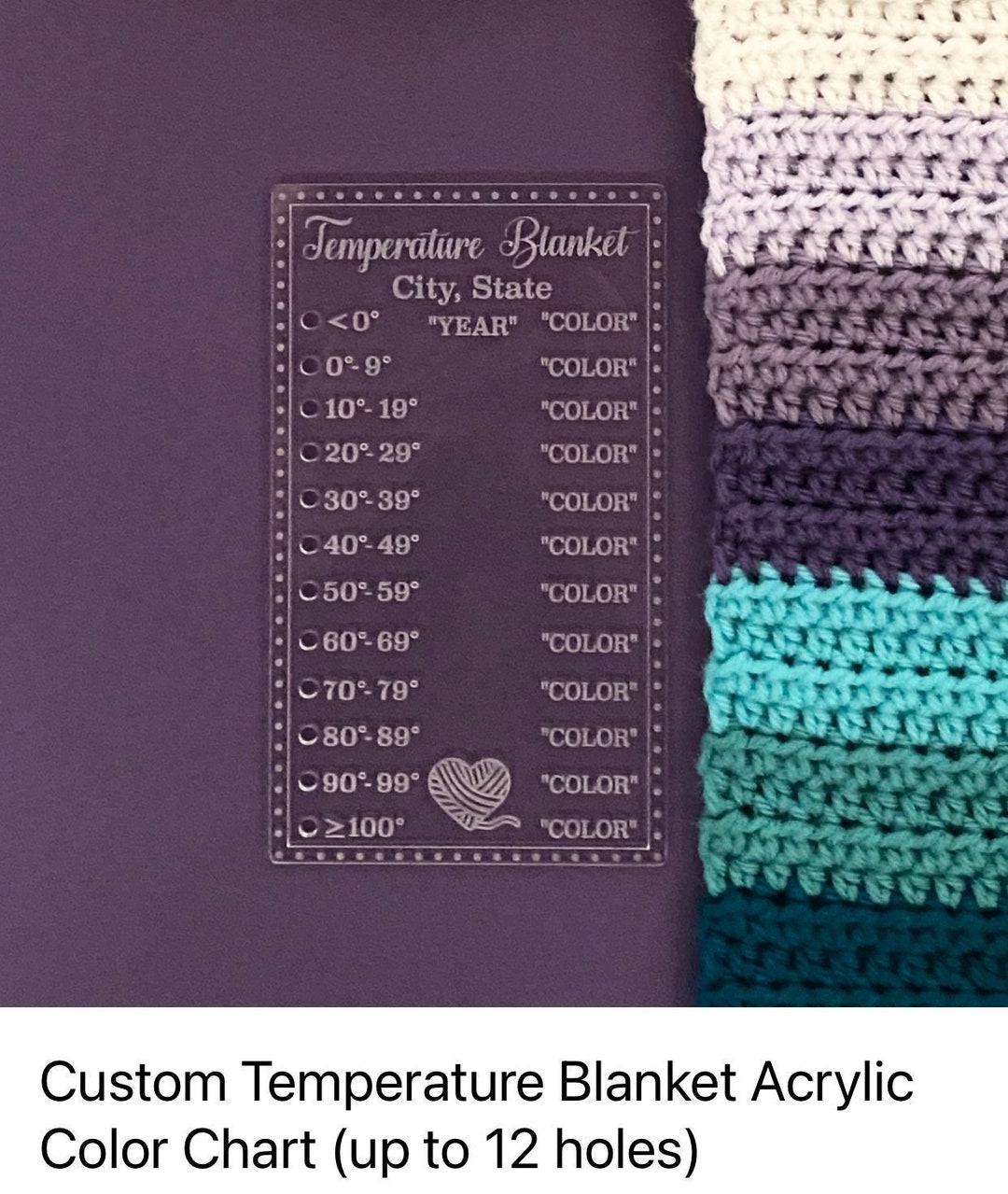 Custom Temperature Blanket Acrylic Color Chart for Handmade Crochet and