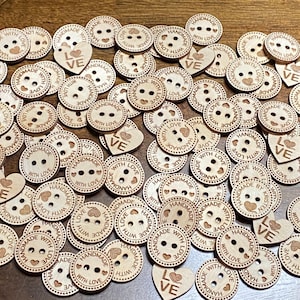 Personalized Wood Buttons for Your Business Name, Logo, Product Tags, Handmade Items, Custom Engraved 1" Buttons, Glass Storage Jar Included